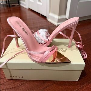 Public Desire Pink and Gold Strappy Heels